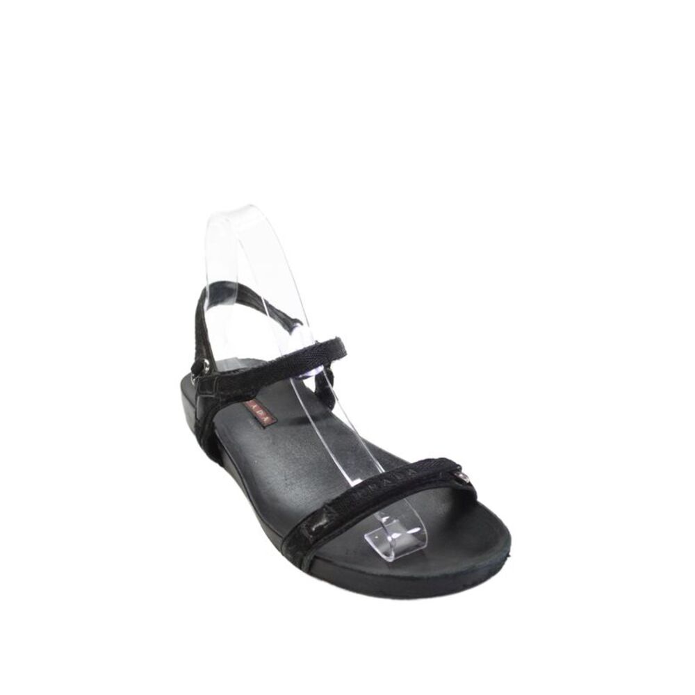 Prada Womens Sport Leather Slingback Sandals Black Size 6.5
